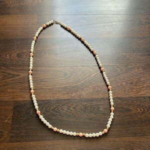 Vintage Pearl & Beaded Necklace Ivory Gold Pink